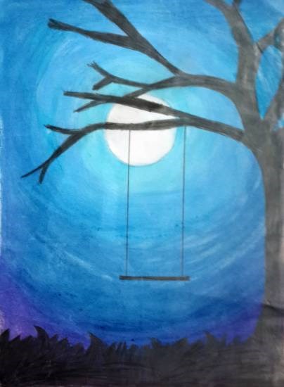 The Moonlight Swing, painting by Tanmay Sameer Karve