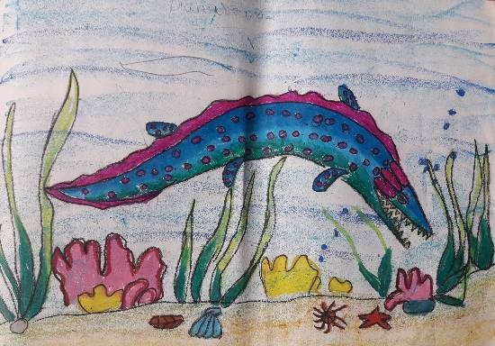 Dinosaur fish, painting by Aastha Mahesh Surve