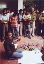 Achyut Palav at Indiaart Gallery for calligraphy demonstration