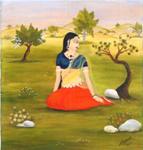 Radha by Deepak Acharya, Oil on Paper, 8  x 8 inches