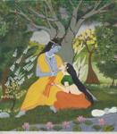 Radha Krishna by Deepak Acharya, Oil on Paper, 9.5  x 9 inches