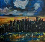 Manhattan, painting by Aditi Deodhar, Acrylic on Paper, 21 X 21 inches
