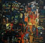 Pune at Night, painting by Dipti Desai, Acrylic on Canvas, 21 X 21 inches