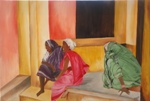 Afternoon Gossip, painting by Pallabee Borgohain, Acrylic on Canvas, 20 X 30 inches