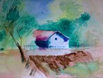 Hut, painting by Sachin Dange, Watercolor on Paper, 10 X 18 inches