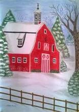 A Red Barn in Snow, Painting by Shikha Narula