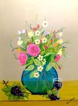 Flower Vase with Grapes by Shireen Advani, Oil on Canvas, 24 x 18 inches