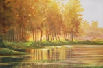 Golden Lake View, painting by Sunil Kulkarni, Oil on canvas, 22 X 32 inches