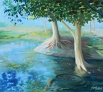 Lake side, painting by Sunil Kulkarni, Oil on canvas, 23 X 29 inches