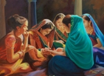 Mehandi Ceremony, painting by Sunil Kulkarni, Oil on canvas, 48 X 36 inches