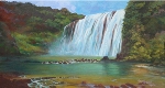 Water fall, painting by Sunil Kulkarni, Acrylic on canvas, 24 X 45 inches