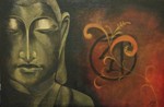 Buddha, painting by Surajit Chatterjee, Acrylic on Canvas, 24 X 36 inches