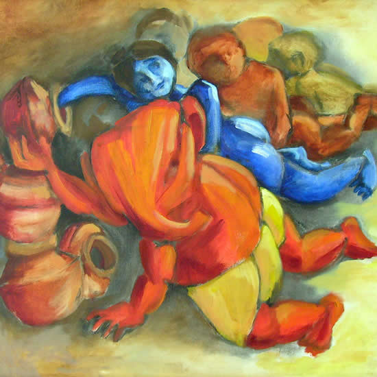 Ganesha, Govinda & the Gang, Painting by Artist Milon Mukherjee