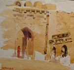 Ancient Building in Baharin by M. K. Kelkar, Watercolour on Paper, 9 X 9.5