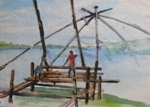 Chinese fishing nets, Landscape Painting by M. K. Kelkar, Watercolour on Paper, 10 X 14