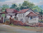 House in Goa, Landscape Painting by M. K. Kelkar, Watercolour on Paper, 14 X 19