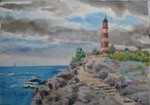 Lighthouse, Landscape Painting by M. K. Kelkar, Watercolour on Paper, 13.5 X 19