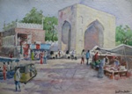Market in Baharin, Landscape Painting by M. K. Kelkar, Watercolour on Paper, 15 X 20