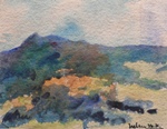 Mountain Range, Landscape Painting by M. K. Kelkar, Watercolour on Paper, 6 X 7.5