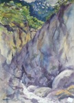 River through mountains, Landscape Painting by M. K. Kelkar, Watercolour on Paper, 22  X 15