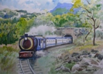 The Train, Landscape Painting by M. K. Kelkar, Watercolour on Paper, 13 X 19