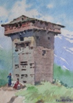 Tower in Goa, Landscape Painting by M. K. Kelkar, Watercolour on Paper, 9 X 6.5