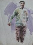 A man in Green shirt, Portrait & Figurative Painting by M. K. Kelkar, Watercolour on Paper, 15 X 19