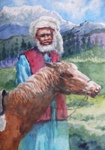 A man with his horse, Portrait & Figurative Painting by M. K. Kelkar, Watercolour on Paper, 23 X 16