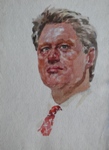 Bill Klinton, Portrait & Figurative Painting by M. K. Kelkar, Watercolour on Paper, 17 X 11