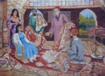 Carpetsellers, Portrait & Figurative Painting by M. K. Kelkar, Watercolour on Paper, 29 X 35