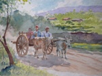 Bullock Cart, Rural Life Painting by M. K. Kelkar, Watercolour on Paper, 13.5 X 19.5