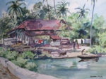 House in Konkan, Rural Life Painting by M. K. Kelkar, Watercolour on Paper, 14.5 X 19