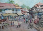 Market in Alibag, Rural Life Painting by M. K. Kelkar, Watercolour on Paper, 13 X 19