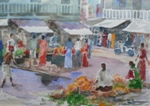 Vegetable Market, Rural Life Painting by M. K. Kelkar, Watercolour on Paper, 9.5 X 13