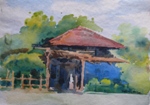 Village House, Rural Life Painting by M. K. Kelkar, Watercolour on Paper, 10 X 14