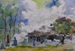Village, Rural Life Painting by M. K. Kelkar, Watercolour on Paper, 9 X 13
