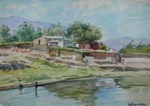 Village, Rural Life Painting by M. K. Kelkar, Watercolour on Paper, 14 X 20