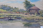 Village, Rural Life Painting by M. K. Kelkar, Watercolour on Paper, 12 X 22
