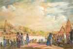 Naroshankar Temple, Landscape Painting by Vasudeo Kulkarni, Gouache on Paper, 15 X 22