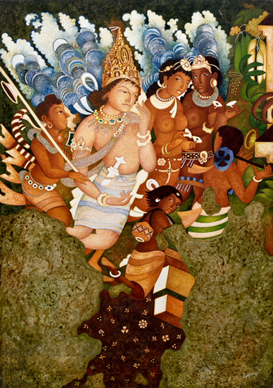 Painting by Vijay Kulkarni - Flying Gandharva (Ajanta series)