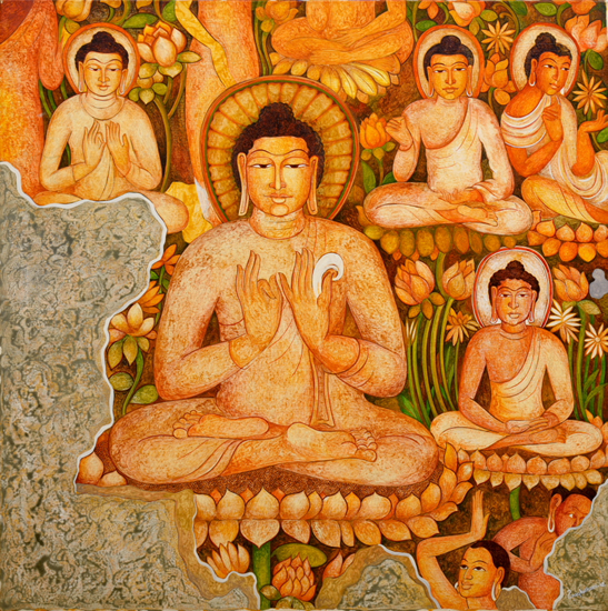 Painting by Vijay Kulkarni - Buddha in Lotus (Ajanta series)