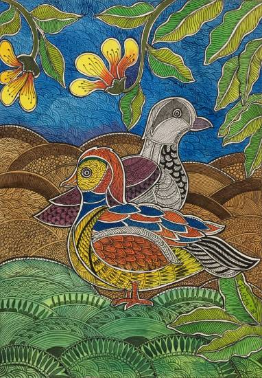 Painting by Pushpa Sharma - Pair of Duck