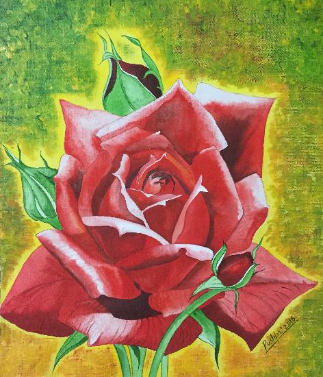 Painting by Pushpa Sharma - Valentine Rose