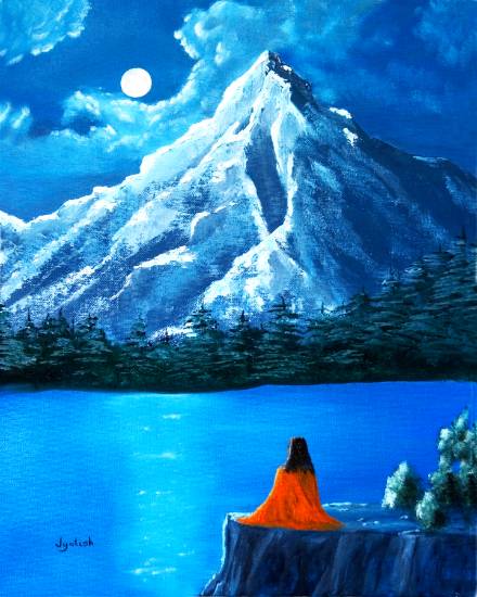 Painting by Nayaswami Jyotish - Master, Mountains & Moon