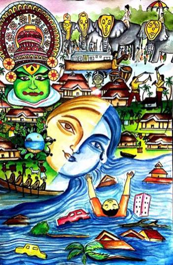 Painting by V Ashwika Kundan - Re built kerala