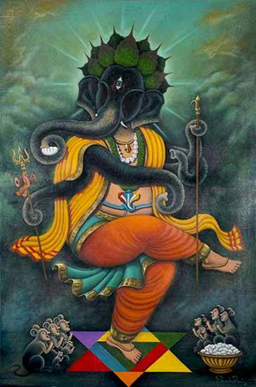Painting by Shahraj M - Ainkara Ganapathi