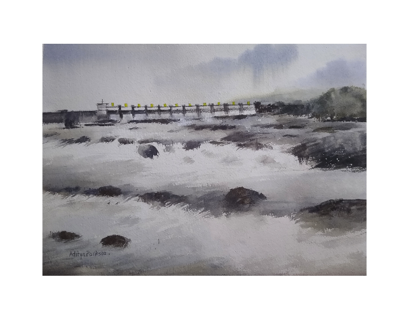 Painting by Aditya Ponkshe - Khadakwasla Dam, Pune