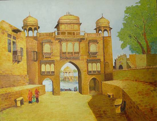 Painting by Sandhya Ketkar - Gaddi Sagar Lake entrance
