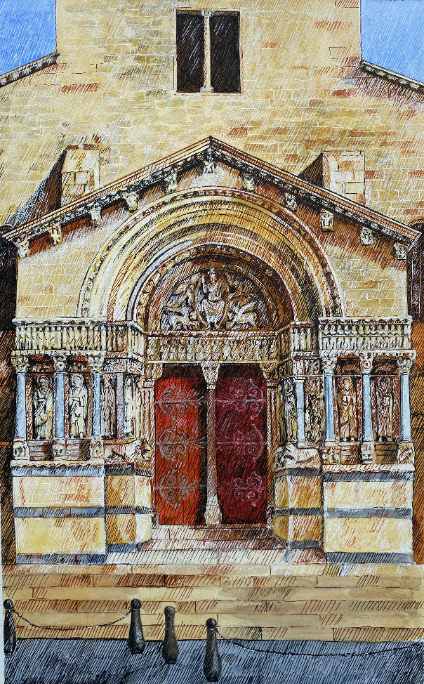 Painting by Sandhya Ketkar - The church of st.Trophime’s gate