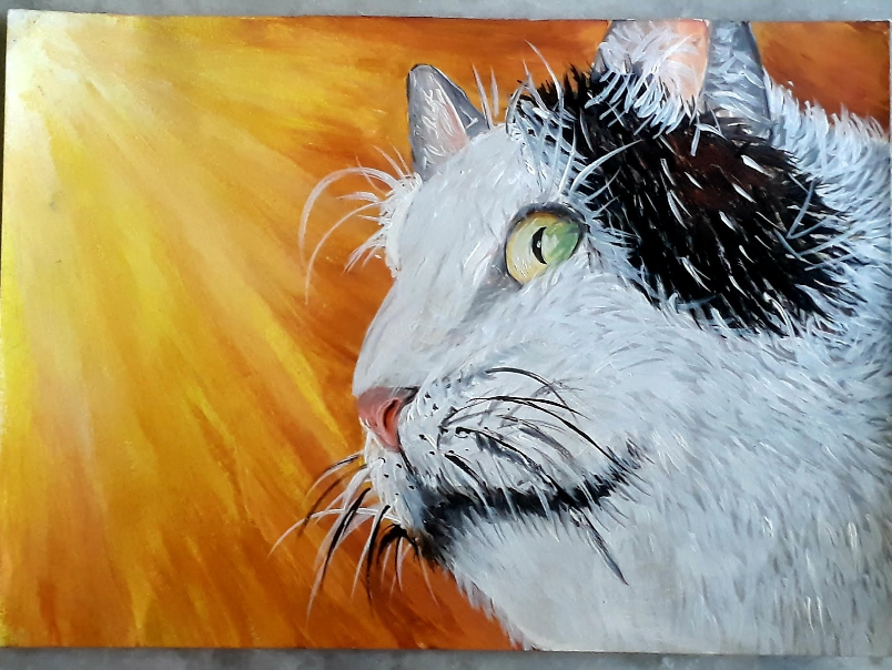 Painting by Nishtha Sharma - Whiskers in Wonderland: A Feline Portrait